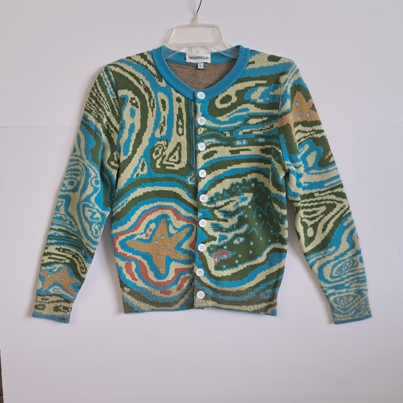 SeaMilk Cardigan Set Size S – 100% Cotton Button Front Sweaters (Blue & Brown) - Picture 2 of 16